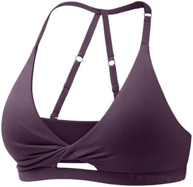 YEOREO Sports Bras for Women Open Back Workout Gym Bra Padded Medium Impact Yoga Tops with Ajustable Back Straps M