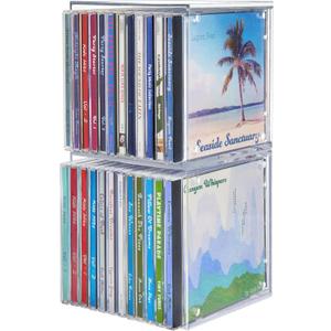 STORi Stackable Clear Plastic CD Organizers (2 Pack) Cube Jewel Case Holders Perfect for Theatre Room | Holds up to 12 CD Cases per Organizer | Made in USA