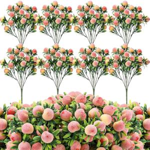 Daifunli 10 Pcs Fake Peach Branches 12.6 Inch Realistic Artificial Peach Fruits Bouquet with Leaves Fruit Decorations for Vase Home Decorations Baby Shower Party