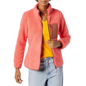 Amazon Essentials Women's Sherpa Long-Sleeve Mock Neck Full-Zip Jacket with Woven Trim, Pink/Brown Size XXL