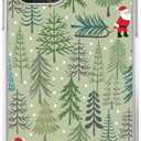 Green Christmas Trees Phone Case for iPhone 14 Pro, Cute Christmas Santa Claus in Forest Cover for Teens Men Women, Trendy TPU Bumper Phone Case Cover for iPhone 14 Pro