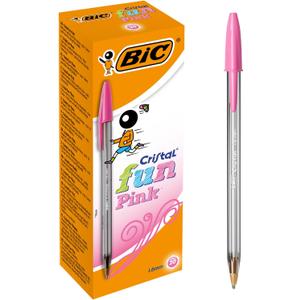 BIC Cristal Fun Ballpoint Pens, Pink Ink Smudge-Proof Writing Pens and Wide Point (1.6mm), Pack of 20