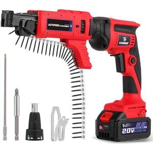 VISHIGH 20V Drywall Collated Screw Gun with Auto-feed Attachment, Cordless Sheetrock Magazine Screwdriver with 5.0Ah Lithium Battery and Charger Battery-Powered Drill