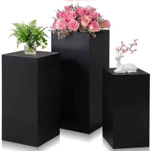 Zonon 3 Pcs Square Pedestal Stands for Party, Metal Display Stands Pillars for Wedding Bridal Ceremony Baby Shower Birthday Party Decorations, 29.5*13.4''(L), 23.6*11.8''(M), 19.7*10.2''(S)(Black)