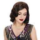 STfantasy Finger Wave Wig 1920s Retro Mid Length Long Curly Synthetic Hair for Women Cosplay Halloween Party Costume (Dark Brown)