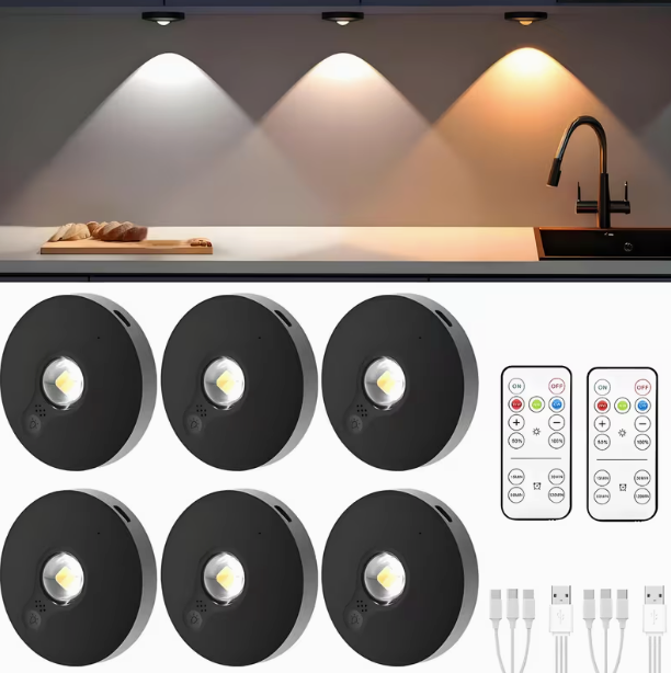 3pcs LED Light Kits Ultra-thin (2cm/0.7") with Remote Control Three Adjustable Colors Dimmable with Lens Rechargeable Magnetic Installation Figure Display Lights Black