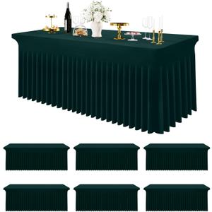 Smiry Spandex Tablecloth 6 Pack, Elastic Fitted Stretch Tablecloth for 8FT Rectangle Tables, Waterproof Washable Table Cover Skirt for Wedding, Banquet & Parties (Hunter Green, 96Lx30Wx30H Inch)