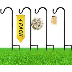 4 x 4 Pcs 15 Inch Shepherds Hook for Outdoor Adjustable Bird Feeder Pole Metal Steel Shepard Hooks for Hummingbird Stand Feeder Pole for Garden Plant, Lantern, Hanging Wedding Decor