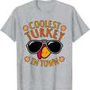 Coolest Turkey Funny Thanksgiving Family Men Women Graphic Long Sleeve T-Shirt 2XL Grey