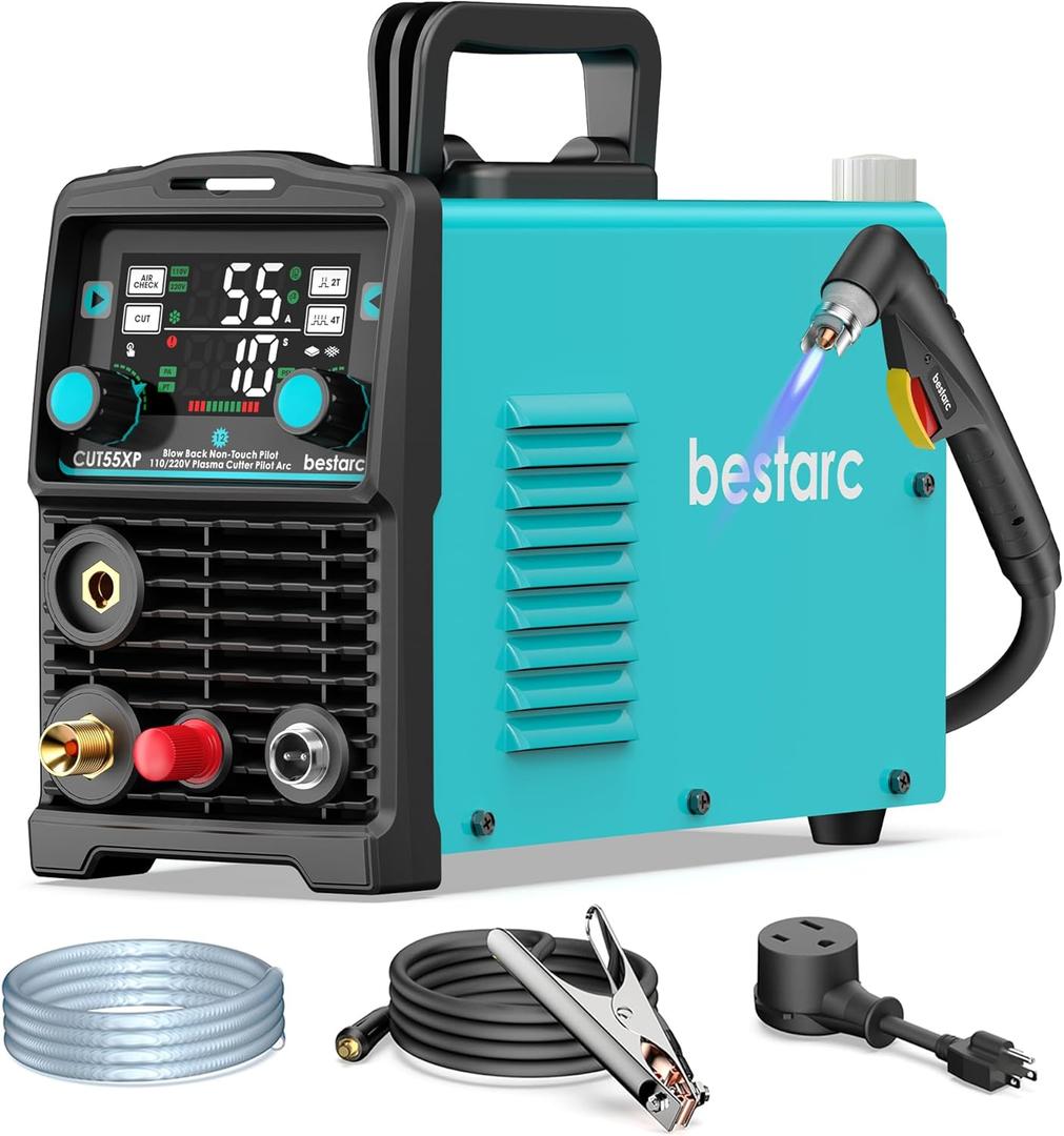 bestarc Pilot Arc Plasma Cutter, [Blow Back][Large LED][Air Sensor] 55A Non-HF Plasma Cutter Machine 110V/220V Dual Voltage, 5/8" Clean Cut 4/5" Max Cut, Post Flow, 2T/4T for Beginners DIY