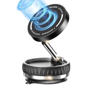 Upgraded 360 Vacuum Magnetic Car Phone Mount, Strong Suction Cup Stand for CarBattery-FreeCell Phone Holders for iPhone 16/15/14/13 Pro Max & Android (Black)
