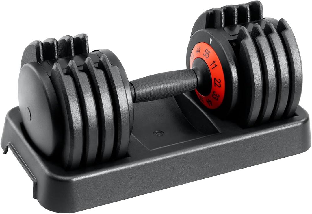HYPATA 55 lbs Single Adjustable Dumbbell Set, Adjust Dumbbell Weight for Exercises with Tray for Full Body Workout
