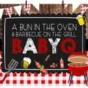 MEHOFOND 7x5ft BBQ Theme Party Backdrop Rustic Wooden Board White and Red Lattice Background Barbecue Baby Shower Party Banner Decor Photography Booth Props