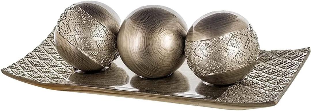Creative Scents Dublin Silver Decorative Tray and Orbs Balls Set - Centerpiece Bowl with Balls for Dining room Table, Rustic Coffee Table Decor for Living Room Decor, Gift Boxed