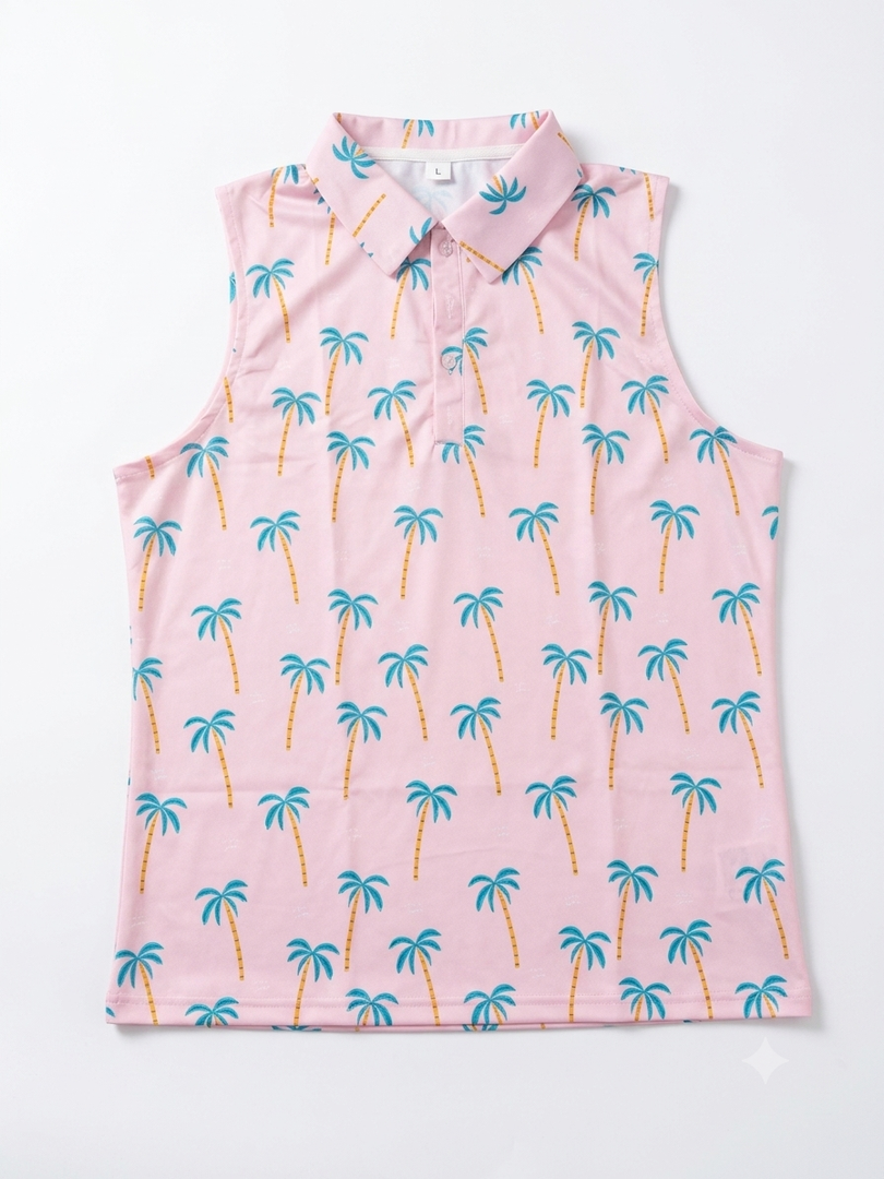 Womens Palm Trees Sleeveless Golf Shirt Athletic Tank Tops Ladies Casual Summer Palm Trees Golf Wear Polo Tennis Shirts for Women Large