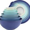 COOK WITH COLOR Mixing Bowls with TPR Lids - 12 Piece Plastic Nesting Bowls Set includes 6 Prep Bowls and 6 Lids, Microwave Safe (Blue)