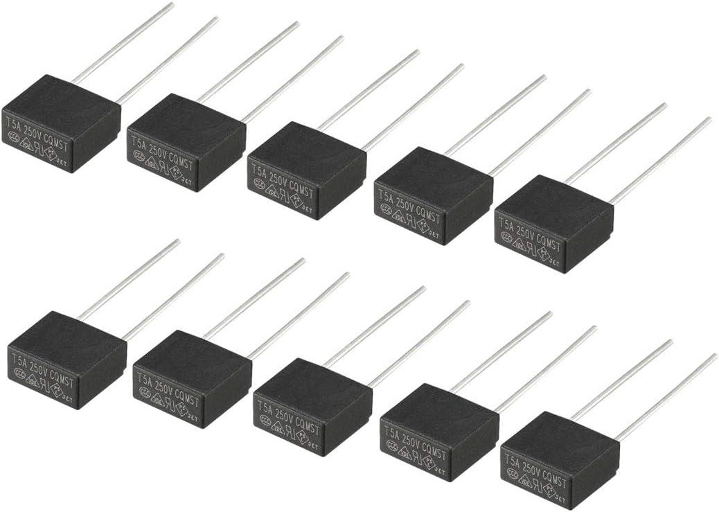 uxcell 10Pcs DIP Mounted Miniature Square Slow Blow Micro Fuse T5A 5A 250V Black