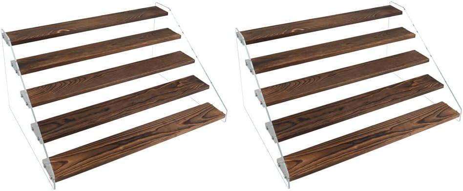 PACKGILO Display Shelf Stand, Clear Acrylic Riser Shelves Wood Acrylic Storage for Figure Collection Cupcake Desserts Holder Cosmetics Perfume Jewelry Organizer Rack