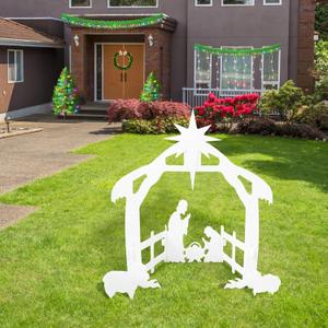 Christmas Yard Signs Outdoor Nativity Scene - Weatherproof Religious Manger Scene Yard Sign with Stakes for Garden Lawn Xmas Home Pathway Walkway Holiday Christmas Decorations - White (28'' x 27'')