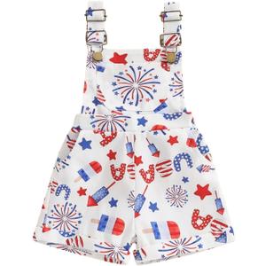 Ayalinggo Fourth Of July Baby Girl Outfit Toddler Ice Cream Jumpsuit Shorts Little Overalls Suspender Kids One Piece
