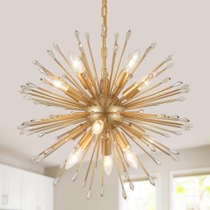 Modern Sputnik Chandelier,Gold Firework Pendant Light 12-Light Dining Room Chandeliers Hanging Light Fixture for Kitchen Foyer Living Room Entryway UL Listed