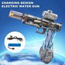 Electric Water Gun for Adults Kids, Transparent Automatic Squirt Watergun with Water Spray Sound and Led Lights, Summer Outdoor Water Pistol Pool Beach Party Toys for Boys Girls, Black