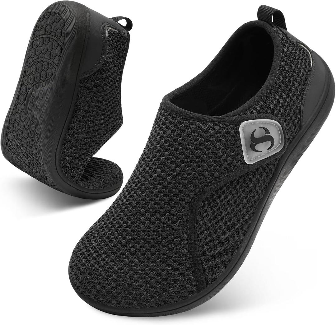 Womens Barefoot Wide Walking Shoes Comfortable Diabetic Nursing Pregnancy Bunion Shoe Non Slip Swollen Feet Orthopedic Hospital Shoes Black Minimalist Sneakers Size 7