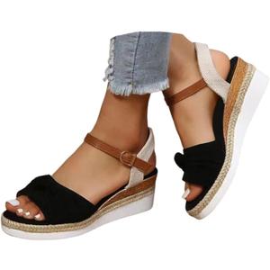 Orthopedic Wedge Sandals for Women 2026 Summer Dressy Trendy Platform Casual Walking Arch Support Espadrilles Wedges (Black, S)