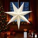 YPGFDZYDHH 23" Paper Star Lantern with LED Lights, 7-Point Hanging Star Light for Christmas, Advent, Wedding, Birthday– Classic White 3D Paper Lantern with Remote for Indoor Outdoor Decor