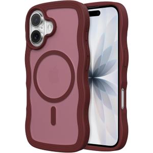 ZTOFERA for iPhone 17 Phone Case Compatible with MagSafe, Curly Wave Frame & Matte Translucent Hard Back, Soft Silicone Bumper Shockproof Protective Magnetic Phone Cover-Wine Red