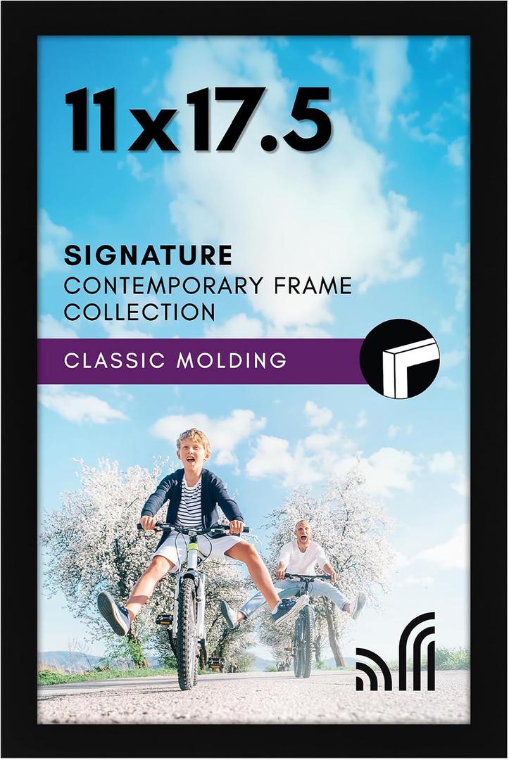Americanflat 11x17.5 Picture Frame with Shatter-Resistant Glass - Signature Collection - Gallery-Style Frames Made of Engineered Wood - Photo Frame for Wall Display - Black