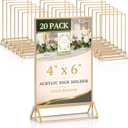 Daofary Acrylic Sign Holder 4x6, 20 Pack Double Sided Clear Gold Frame Tabletop Display, Menu Flyer Table Number Holder for Wedding Reception and Restaurant Tables
