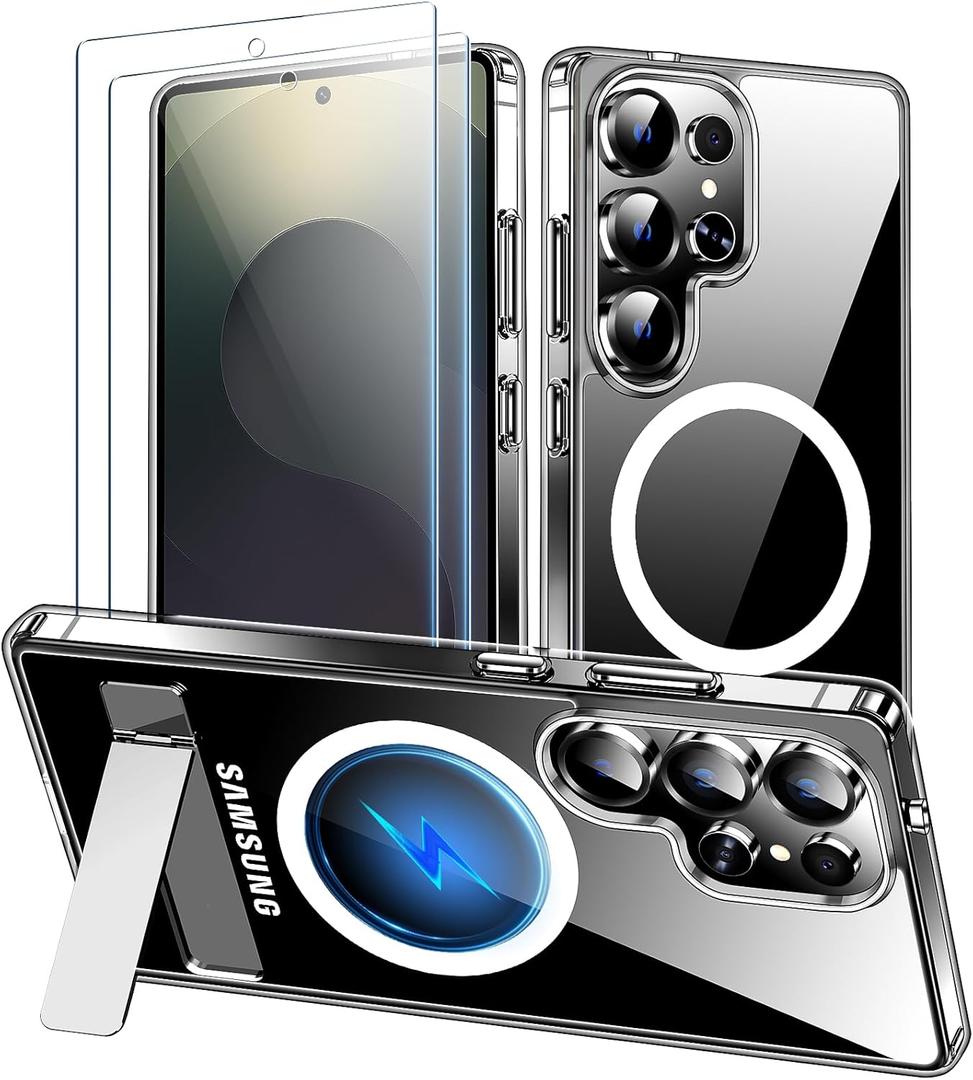 MOZOTER for Samsung Galaxy S25 Ultra Case with Kickstand,[Compatible with Magsafe][2*Screen Protector],Military-Grade Protection,Magnetic Phone Case for Samsung Galaxy S25 Ultra-Clear