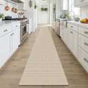 KOZYFLY Braided 2x18 Runners Rugs for Hallway, Extra Long Washable Runner Rug, Woven Non Slip Kitchen Runner, Cotton Entryway Rug, Floor Carpet for Entry, Aisle, Hall, Ivory/Camel/Brown