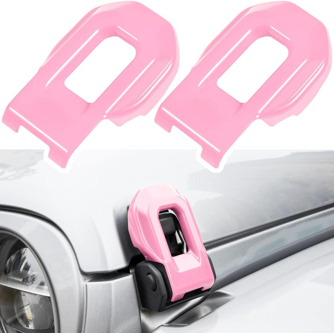 Hood Latch Lock Catch Brackets Cover for 2018-2024 Jeep Wrangler JL JLU Unlimited Sports Freedom Sahara Rubicon Gladiator JT 2-Door & 4-Door Exterior Accessories Decoration (Pink 2PCS)