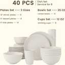 Homienly 40- Pieces Wheat Straw Dinnerware Set, Service for 8, Lightweight Roud Plates and Bowls Set, Unbreakable Dishes Set- Dinner Plates, Bowls, Cups,Microwave and Dishwasher Safe(White)