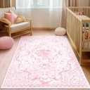 Pink Bow Rug for Bedroom Girls,3x5 Nursery Rugs for Living Room with Soft Low Pile, Cute Vintage Non Slip Washable Rug for Nursery Kids Playroom Dining Room College Dorm Girl