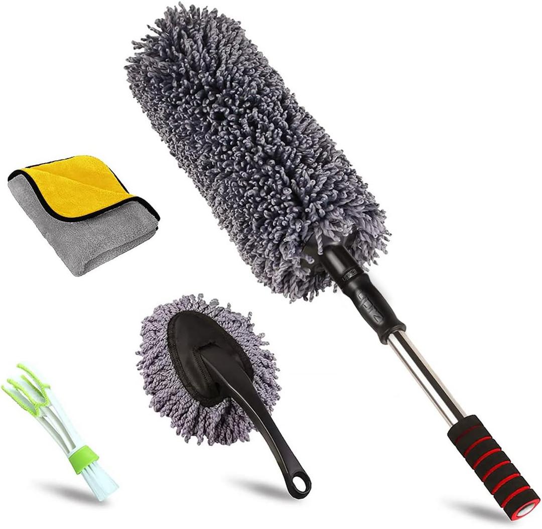 Upra Ultimate Car Duster KitBest Microfiber Multipurpose Duster,Interior &Exterior Cleaning Tools,Dashboard Detailing Brush,Scratch Lint Free,Pollen Removing, Extendable Handle, Tuck, SUV,RV,Set of 4