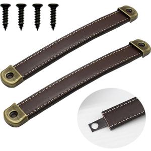 OLAYA Suitcase Luggage Pulls Leather Handles Cabinet Knobs Drawer Pulls Dresser Knobs Door Knobs 2 Pcs Grip Replacement Metal Hardware for Cabinet Dresser Trunk Case with Screws, (2, Black Brown)