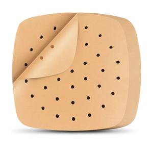 Air Fryer Liners, 200Pcs Square, 8.5 Inch Perforated Parchment Paper Sheets for Baking, HOFHTD Parchment Paper for Air Fryer and Bamboo Steaming Basket (Unbleached)
