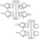 PH PandaHall 8Pcs 925 Sterling Silver Necklace Layering Clasps Necklace Connector Multi Strands, 2 Strand Necklace Slide Lock Clasp with Lobster Clasp for Jewellery Bracelets Crafts Making