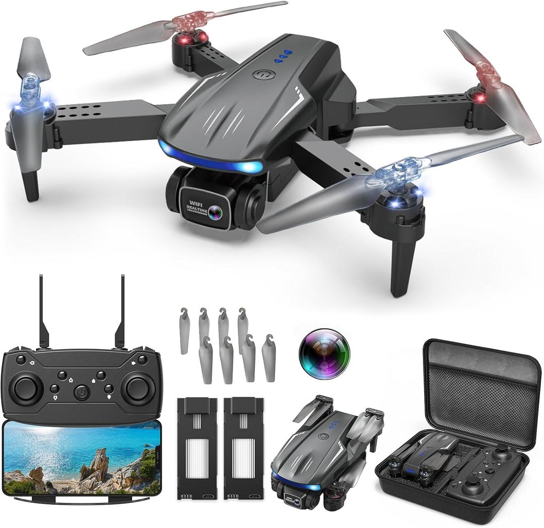 Drone with 1080P Camera for Kids Adults, Foldable RC Quadcopter with One Key Take Off/Land, Gesture Selfie, 3D Flip, 2 Batteries, Carrying Case, Toy Gift for Beginners (Black)