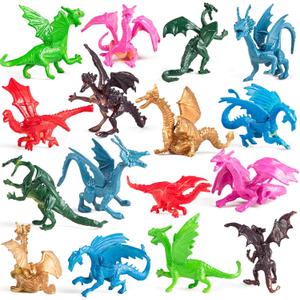 Bedwina Mini Dragon Toy Figures - (Pack of 36) 2 Inch Plastic Rubbery Dragon Figurines in Assorted Colors and Styles - Kids Toys for Birthday Party Favors, Decorations, Cupcake Toppers and Piatas