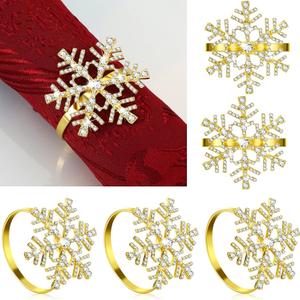 Patelai 6 Pieces Christmas Snowflake Napkin Rings Set Christmas Rhinestone Napkin Holders for Wedding Xmas Holiday Party Dinner Table Setting Supplies Decoration