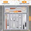 Homecor Silverware Drawer Organizer for Kitchen - Adjustable Utensil Holder Drawer Organizer, BPA Free Flatware and Cutlery Tray, Expandable Plastic Storage for Spoons Forks Knives, Grey
