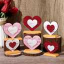 6 Pcs Valentine's Day Decor Wooden Heart Shaped Table Signs Farmhouse Wood Heart Table Decorations Sign Standing Wooden Tiered Tray Decoration for Valentine Day Ornaments(Classic)
