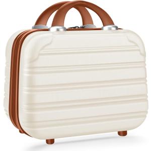 14 inch Hard Shell Makeup Train Case Portable PC ABS Mini Suitcase for Organizer Cosmetics Makeup Brushes Toiletry Beige (cream white)