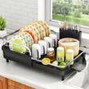 SAYZH Dish Drying Rack - Expandable Dish Rack for Kitchen Counter, Rust-Resistant Dish Drainer with Utensil Holder and Raised Guardrail, Kitchen Organizer for Cup and Bottle (Black), 15.3" to 22.2"