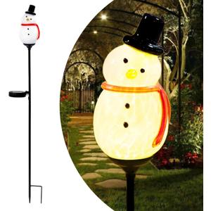 Solar Powered Garden Stake Lights Outdoor, Cute Animal Outdoor Figurine Lights Ornament Statue Decor for Pathway, Patio, Black Snowman.