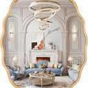 20 * 30 Inch Brushed Gold Oval Ripple Bathroom Mirror Wall Mounted Large Modern Countryside Suitable for Washroom, Bedroom, Living Room, Entryway